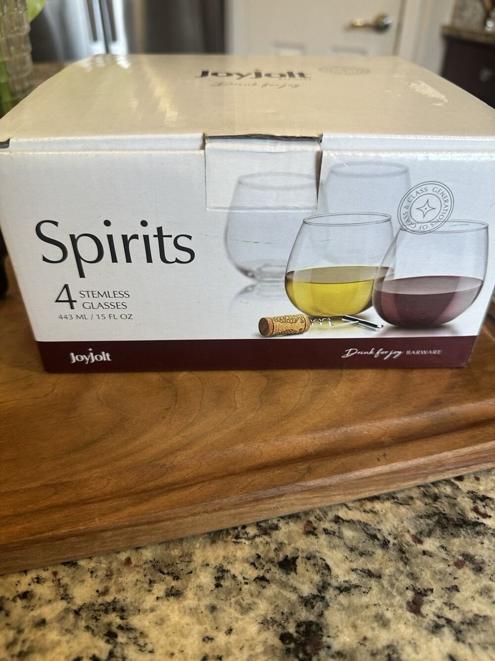 JoyJolt Barware - Set of 4 Stemless Wine Glasses, 15 fl.oz / 443ml